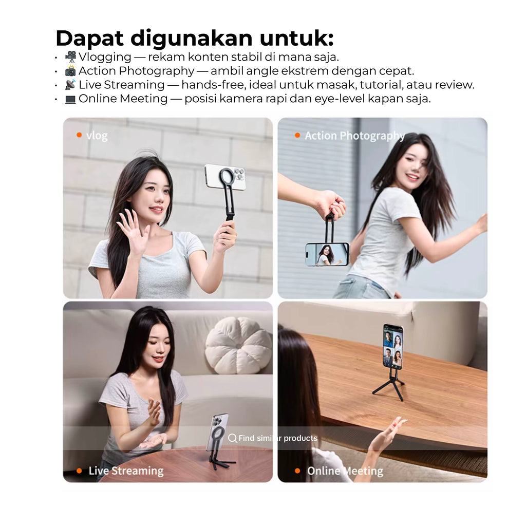 Neru MagGrip Magnetic Tripod HP handphone Stand Magsafe Magnetik Lipat Carabiner Hook Premium