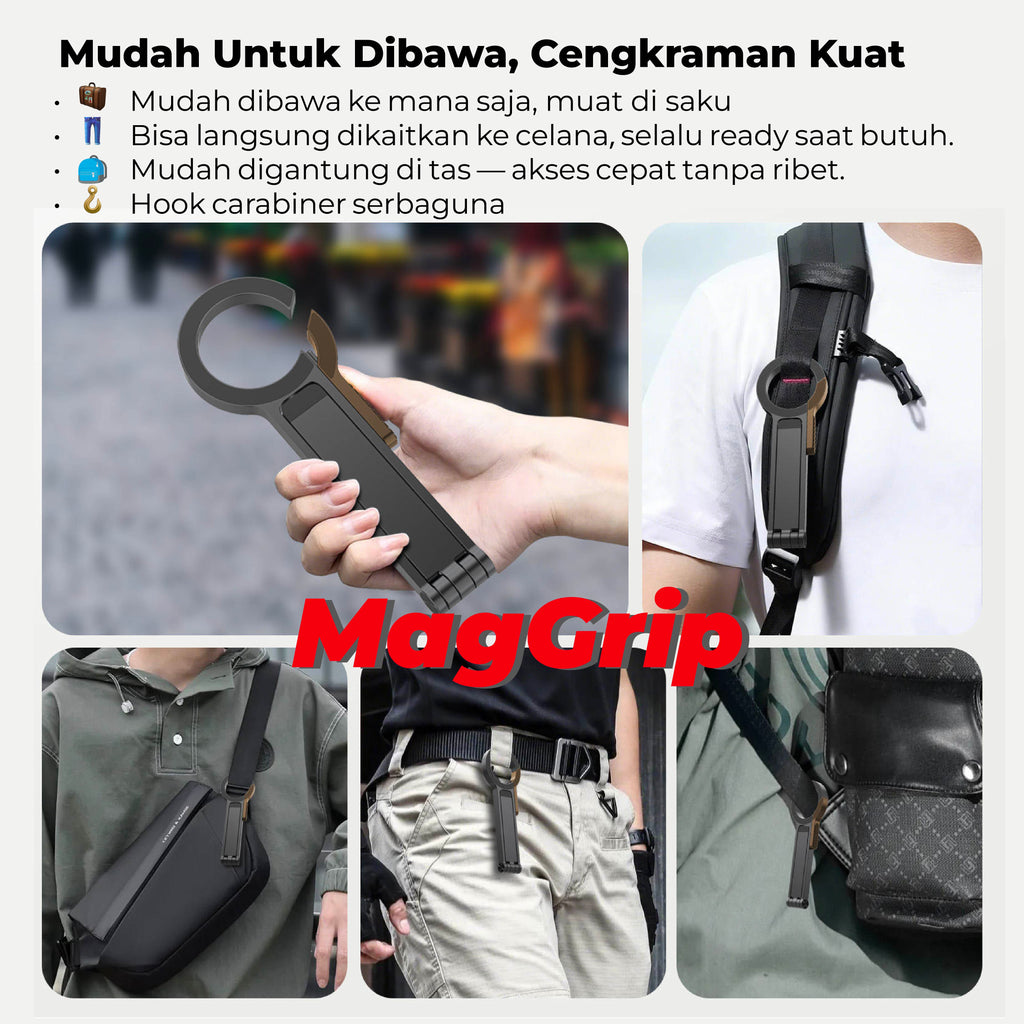 Neru MagGrip Magnetic Tripod HP handphone Stand Magsafe Magnetik Lipat Carabiner Hook Premium